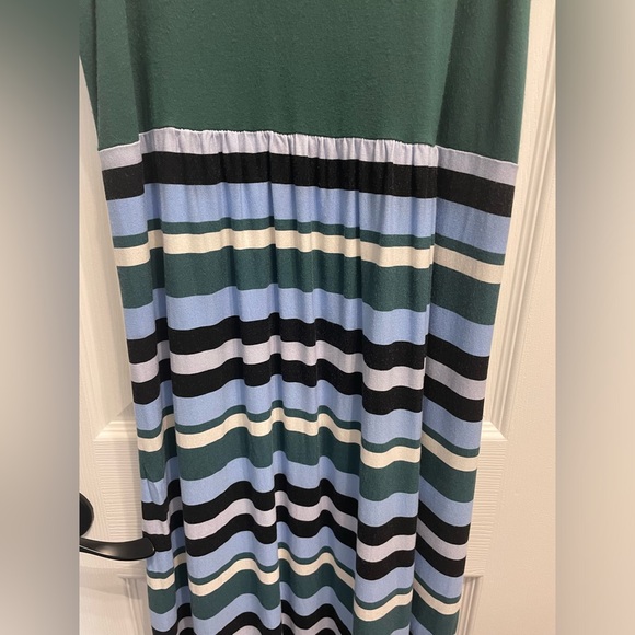 27-Ann Taylor LOFT Beach Maxi Dress LARGE Blue Green Stripe Racerback Stretchy - Picture 4 of 9